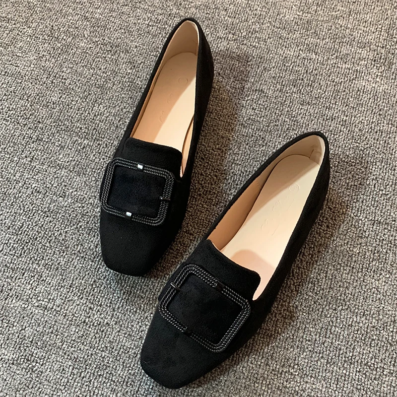 2022 Spring Women Slip On Loafer Autumn Fashion Ladies British Metal Buckle Flat Shoes Round Toe Female Black Casual Ballerina