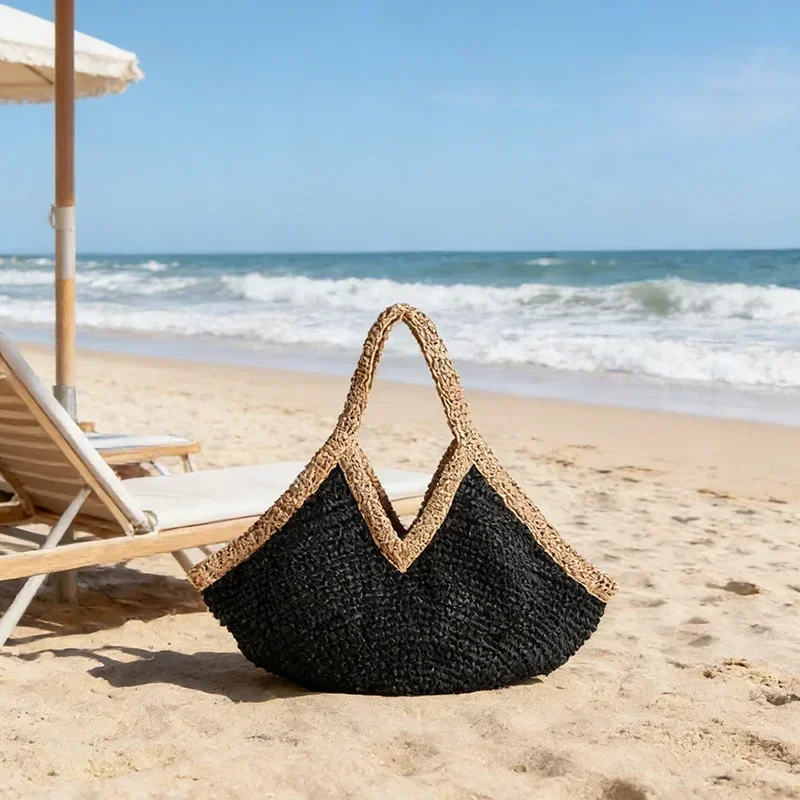 Sommer Neue Handgewebte Handtasche Große Kapazität Strand Urlaub Schultertasche Mode Vielseitige Damen Sandtasche Strohtasche – Detail 4