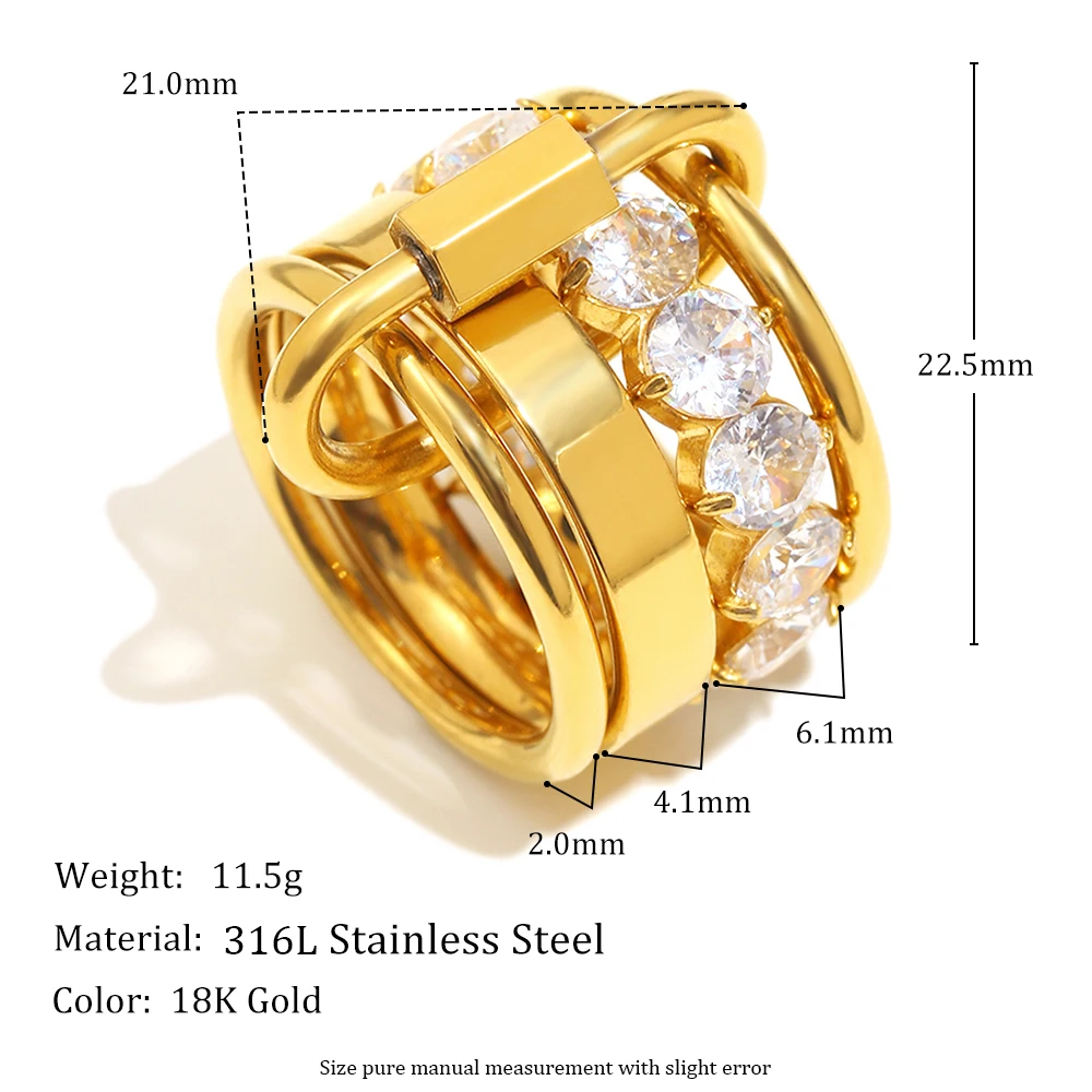 E.B.belle Nicht Feste Mehrzweckschichten Luxus Zirkon Ringe 18 Karat vergoldet Edelstahl Mode Party Hochzeit Fingerschmuck – Detail 1