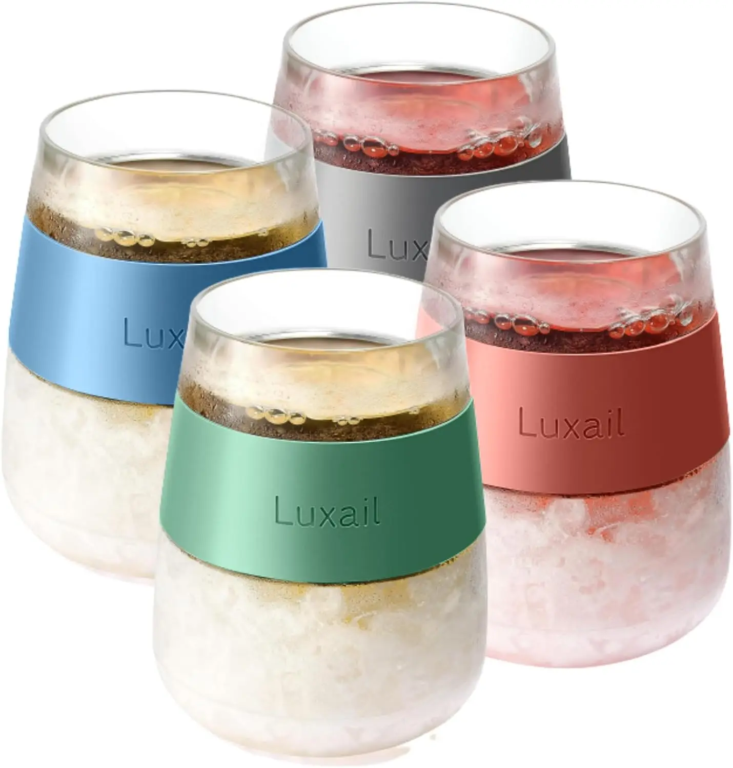 Wine Glasses, Plastic Wine Glasses Set of 4, Wine Gifts, Double Wall Insulated Freezer Tumbler, Stemless Freezer cups fo