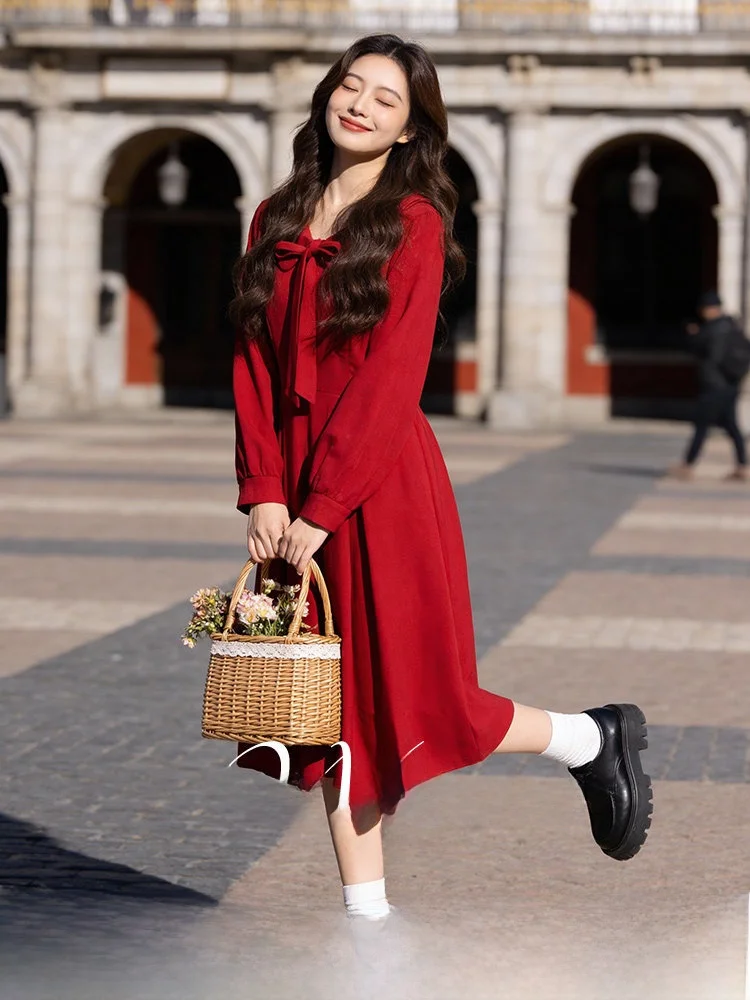 

Large Size Doll Collar Hepburn Style Long Dress Spring New Arrival Anti-Aging Women's Clothing High Waist A-Line Skirt