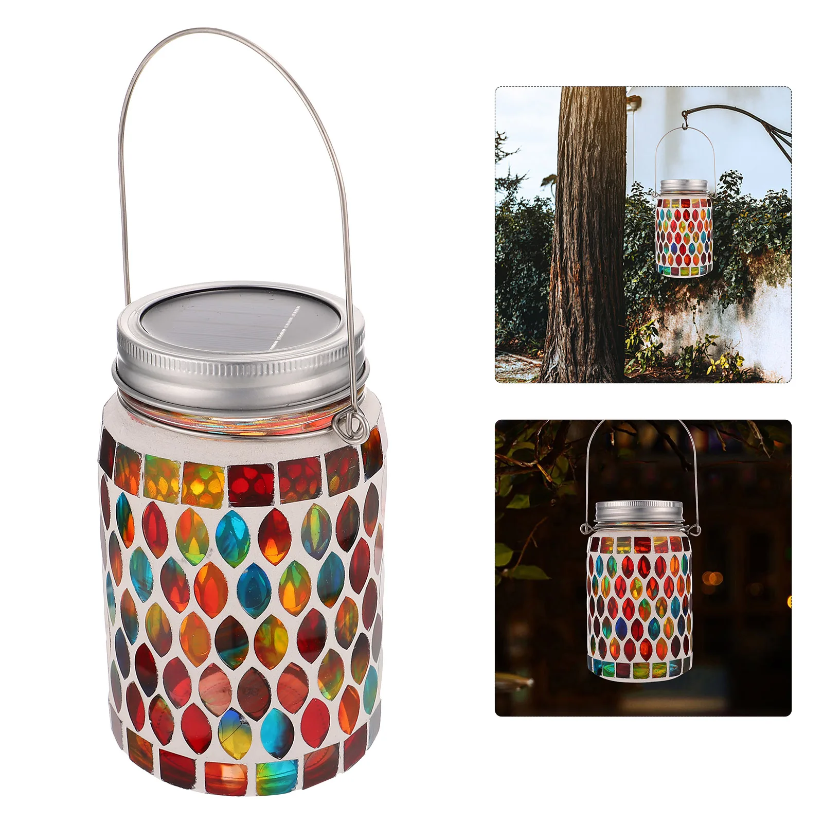 Solar Lawn Lantern Solar-powered Lamp Outdoor Patio Lights Chandelier Hanging Garden Decorations Glass