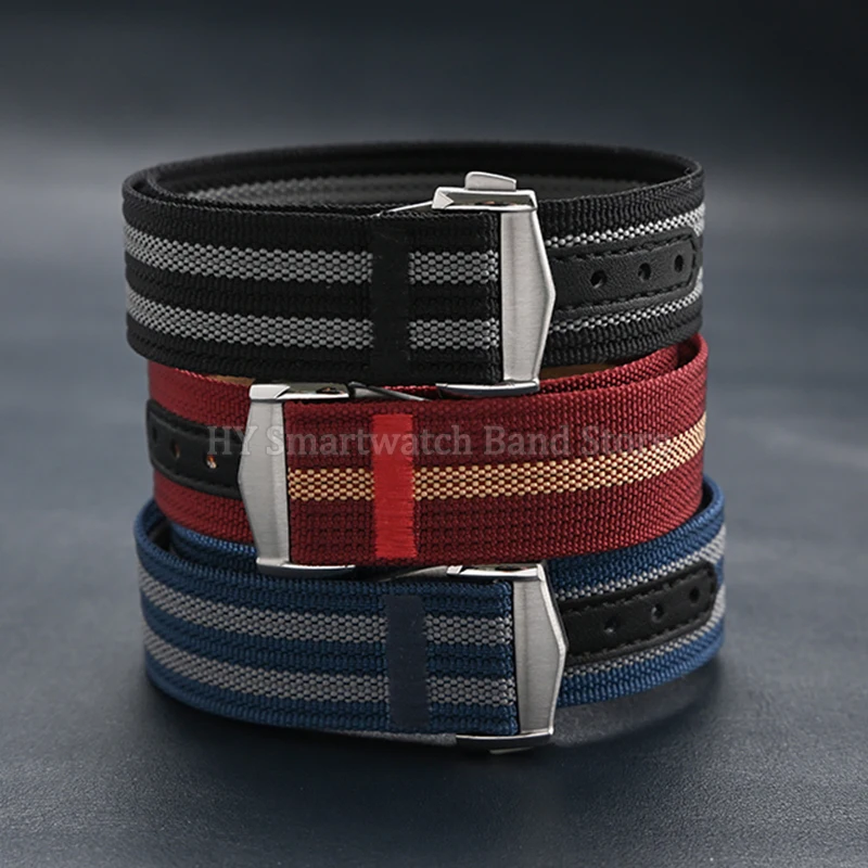 高品質ナイロン時計ストラップ 20mm 22mm オメガ、スウォッチ対応 防水腕時計バンド メタル製折りたたみ式クラスプ 男女兼用 ベルトアクセサリー