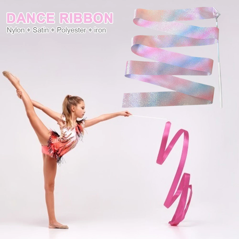 2/4M Colorful Gymnastic Ribbon Multifunction Rhythmic Gymnastics Ribbon Sparkling Dance Ribbon for Artistic Dancing Training