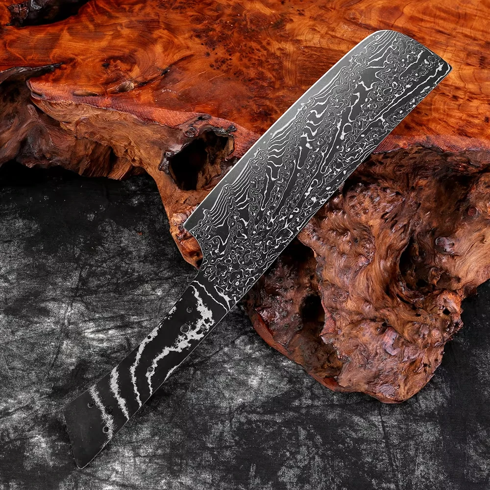 XITUO Japanese Damascus VG-10 Steel Black Blade Nakiri Knife Blank Sharp Full Tang Blade Blank DIY Knife Semi-Finished Product