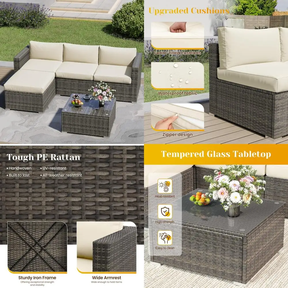 

5-Piece All-Weather Waterproof Wicker Patio Conversation Set for Outdoor