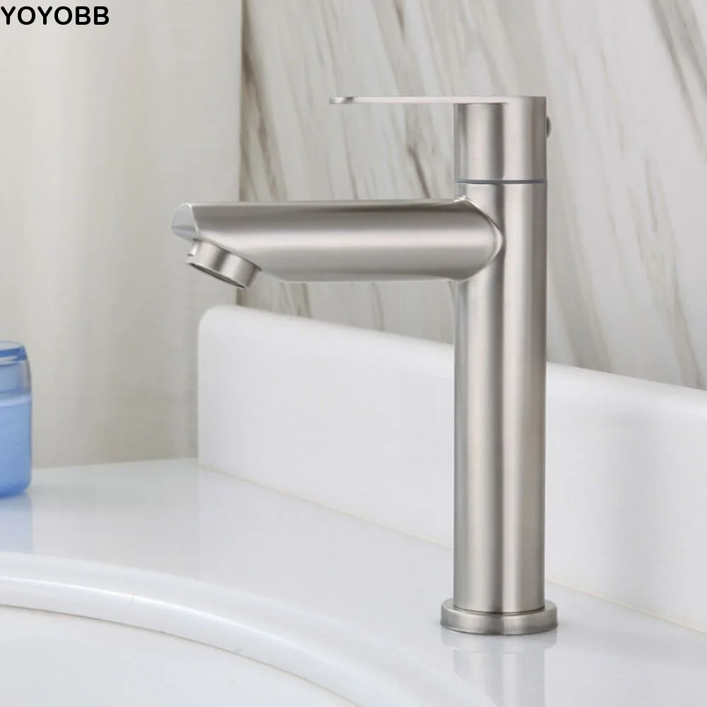 

Stainless Steel Bathroom Faucet Single Cold Anti-Leakage Lavatory Basin Faucet Corrosion-resistant Rotary Switch