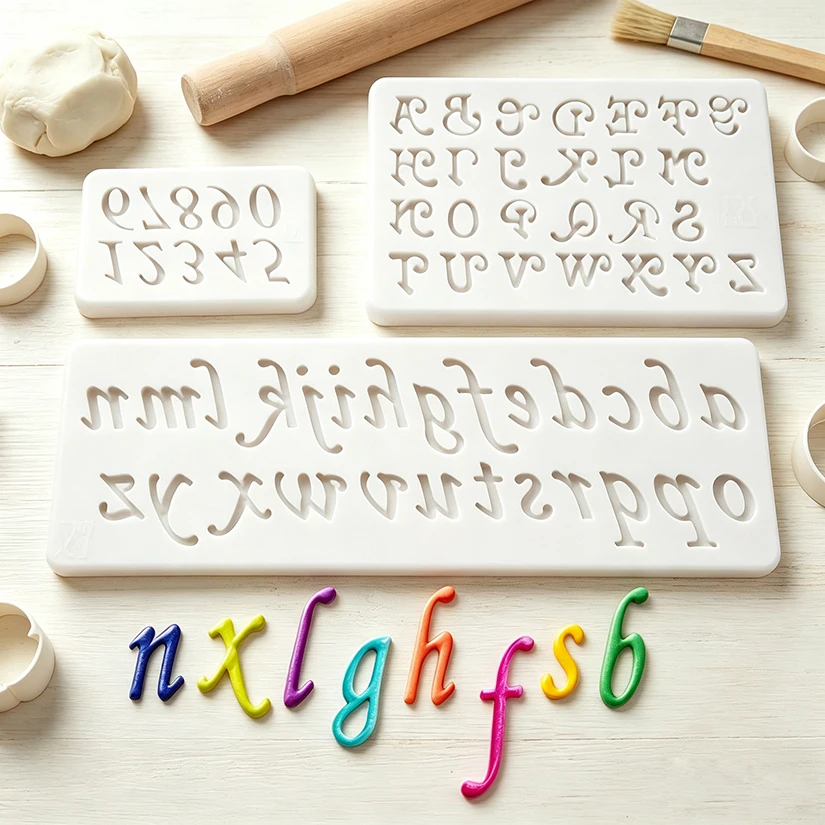 Alphabet- und Zahlen-Silikonform für Zuckerhandwerk, Cupcake-Backform, Fondant-Kuchendekorationswerkzeuge – Detail 1