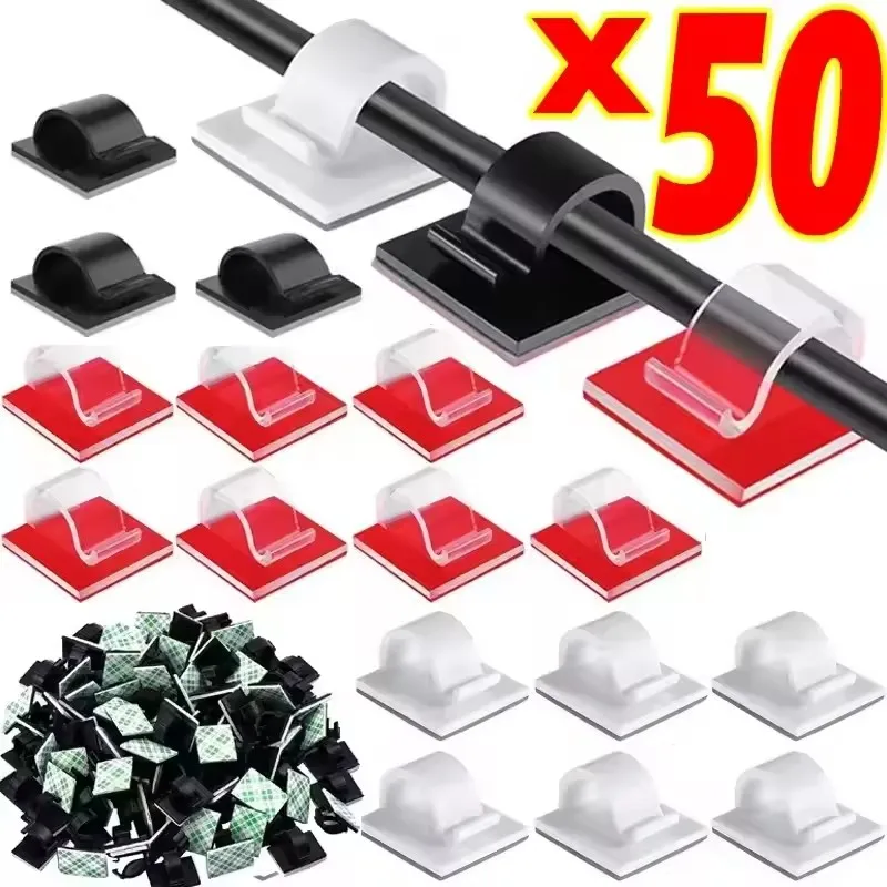 50 Stück selbstklebende Kabelklemmen für den Außenbereich, Lichtklemmen, Dekorationskabel, Kabelmanagement-Klemmen für Lichterketten, Auto, Büro und Zuhause