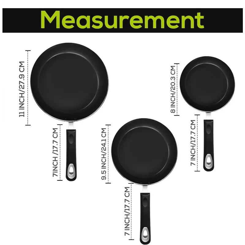 Nonstick Frying Pan Set - 3 pack Induction Bottom - 8 Inches, 9.5 Inches