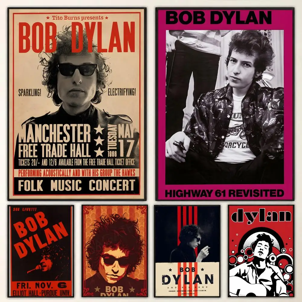 Bob Dylan 60s Folk Rock Singer Retro Album Music Style Poster Aesthetic Art Print for Bedroom & Living Room Decor, Unframed