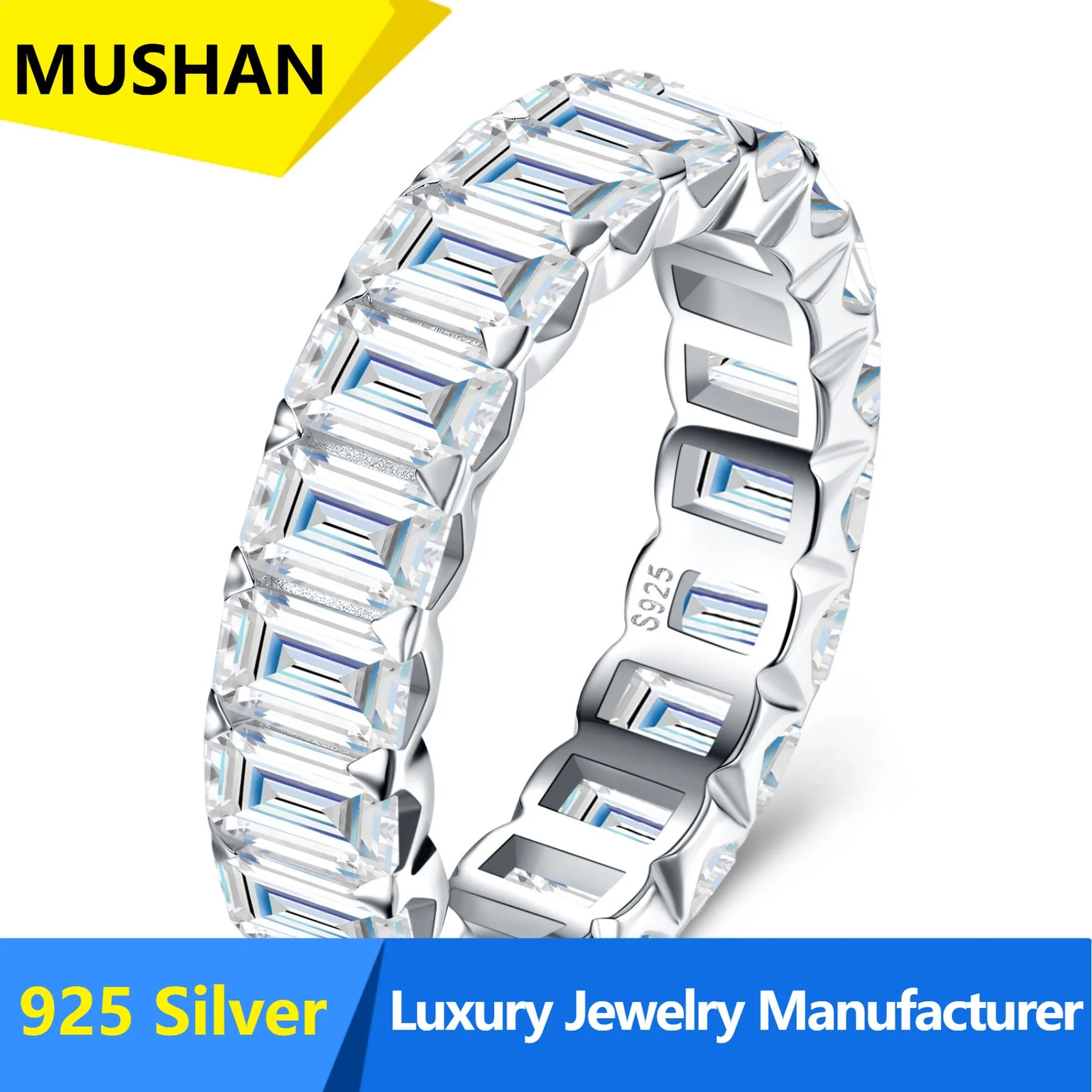 MUSHAN Jewelry Brand 925 Sterling Silver Rings Jewelry Luxury Women 3*5mm Moissanite Diamond Ring Wedding Band Fine Jewelry