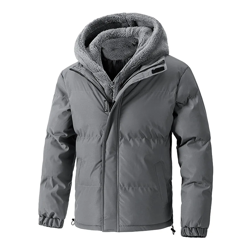 2026 Winter Men's Color-coded Spliced Casual Trendy Simple Basic Loose Long Sleeve Hooded Quilted Jacket Male Clothes Coats Tops