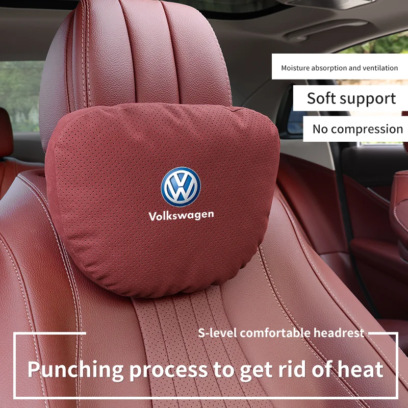 Car Breathable Neck Support Headrest Seat Suede Lumbar Cushion For Volkswagen GTI Golf 5 Tiguan Passat Magotan Arteon Jetta Polo