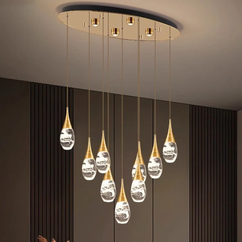 Modern Crystal Chandelier for Home Decoration, Stair Pendant Lamp, Living Room Pendant Lights, Iluminação Interior