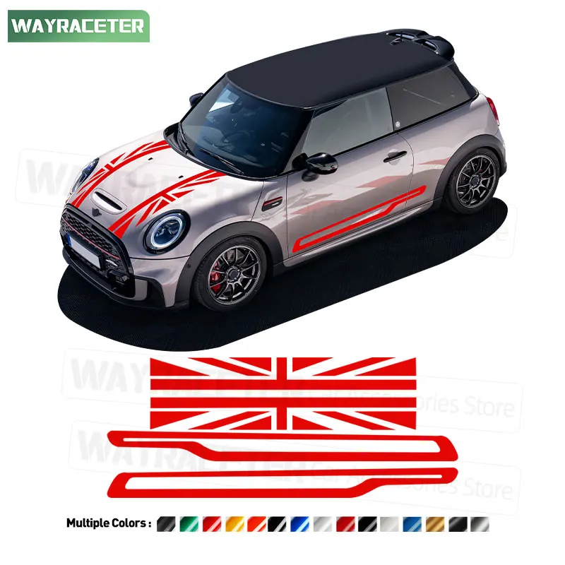 

4 Pcs/Set Union Jack Graphics Vinyl Bonnet Hood John Cooper Works Door Stripes Sticker For MINI JCW F56 F55 F57 Accessories