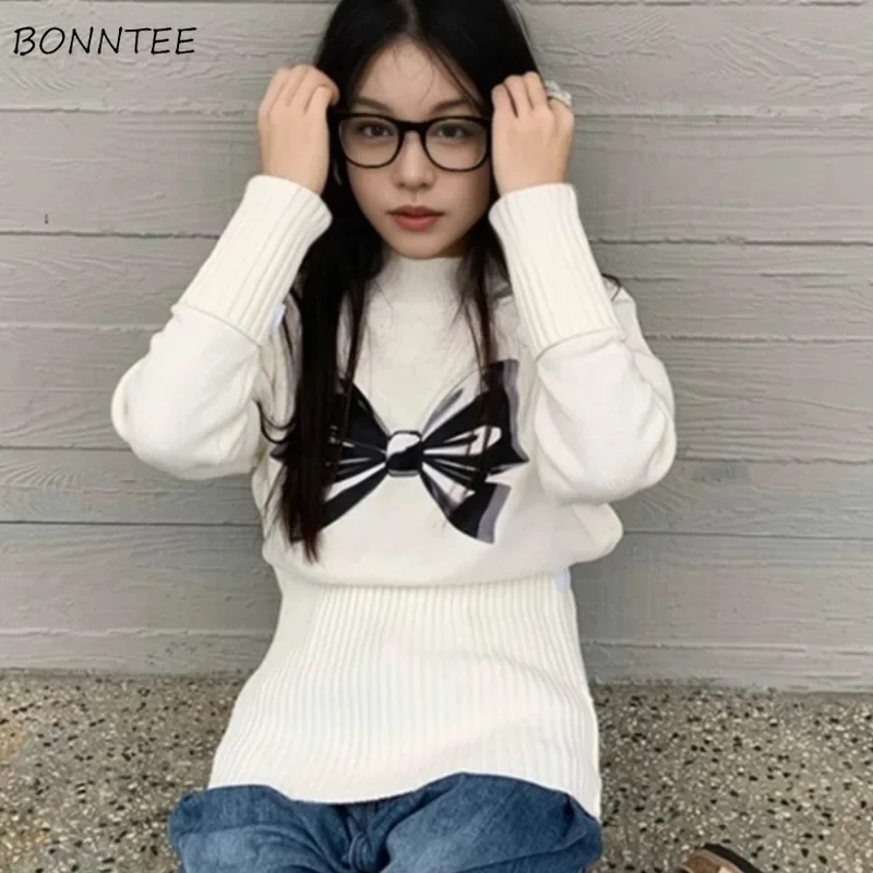 

Sweaters Women Vintage Butterfly Print Fashion Design Skin-friendly Girls Pullovers Streetwear Knitted Basic Korean Style Slim