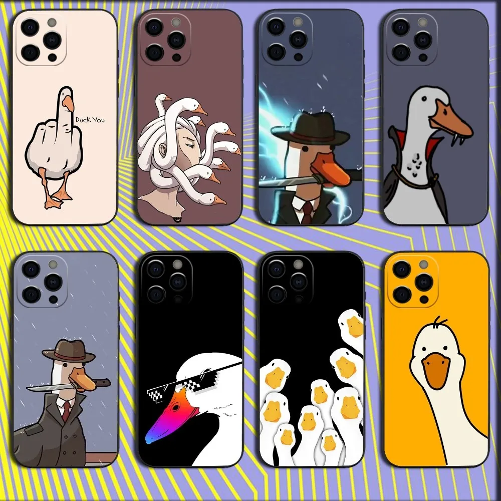 

COOL Art Funny Duck Phone Case For iPhone 16,15,14,13,12,11,Pro,X,XS,Max,XR,Plus,Mini Soft Black Cover