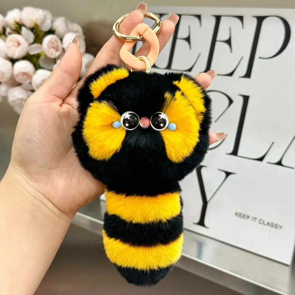 Doll Ornament Cute Rabbit Fur Keychain Fur Pompon Cartoon Cat Kitten Doll Ring Delicate Creative Car Key Pendant Boys Girls