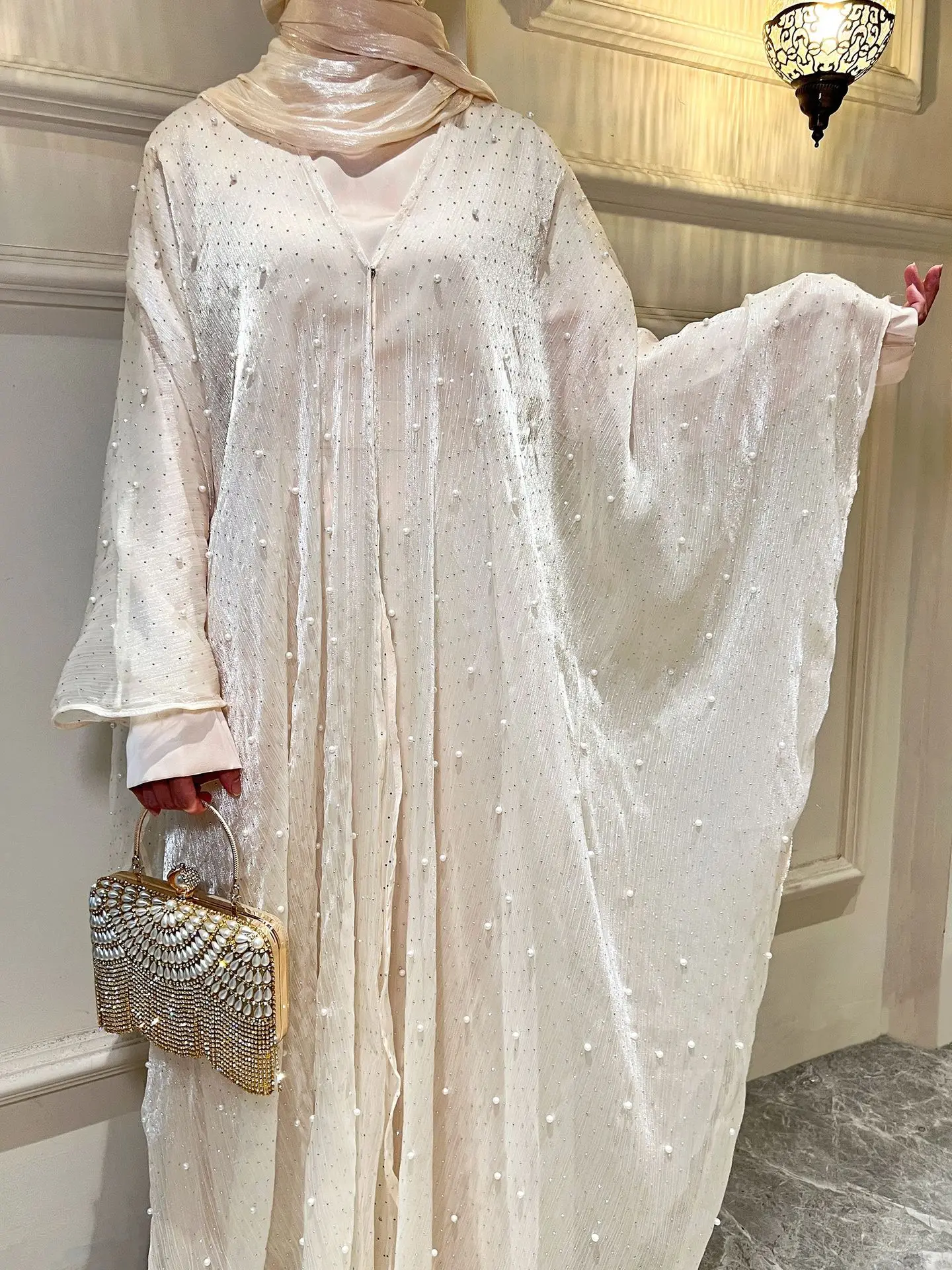 Vestidos Abayas musulmanes, traje para mujer, Vestidos de fiesta eid, conjuntos de 2 piezas de perlas, Ramadán, Marruecos, Dubái, vestido largo árabe, conjunto de caftán