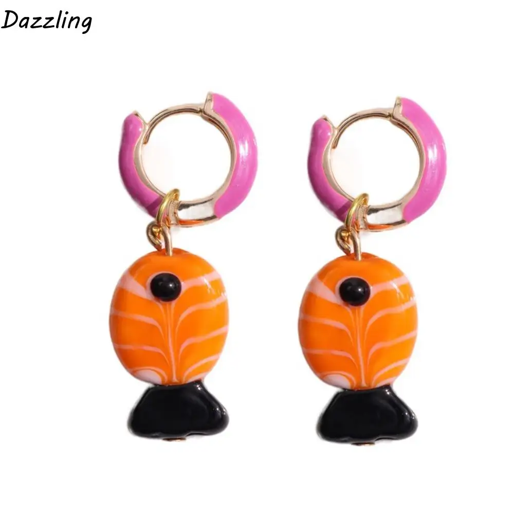 

Simple Jewelry Accessories Enamel Fish Earrings Starfish Lip Charms Ear Buckle Alloy Fashion Design Hoop Earrings Lady