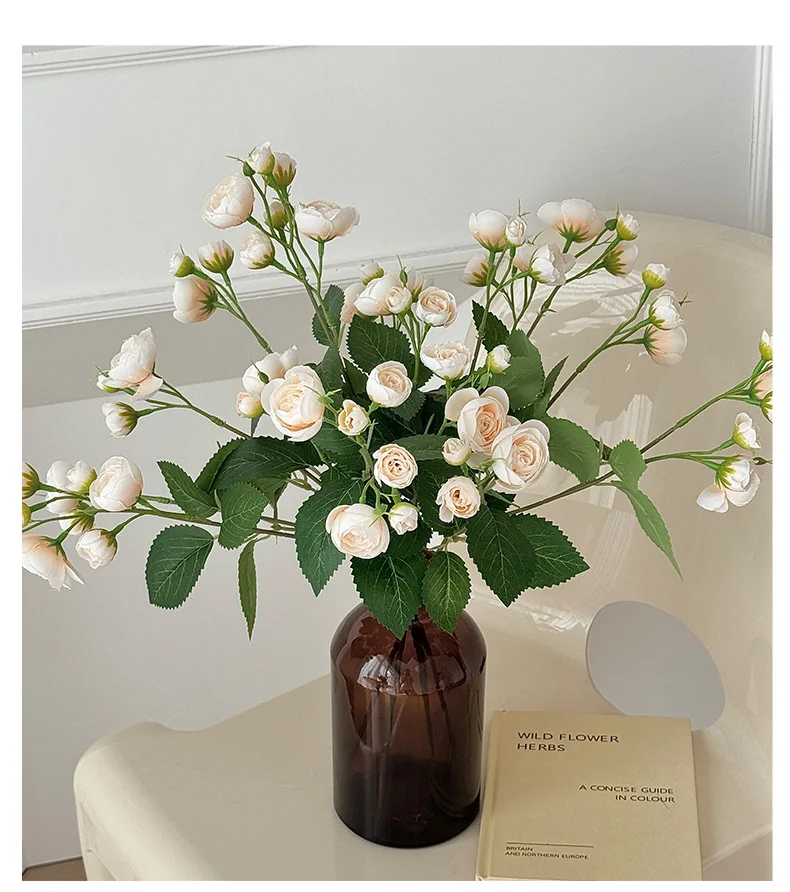 18 Inch 12 Head Artificial Camellia Bud Bouquet Faux Silk Flowers For Home Living Room Decoration Wedding Hotel Display Props