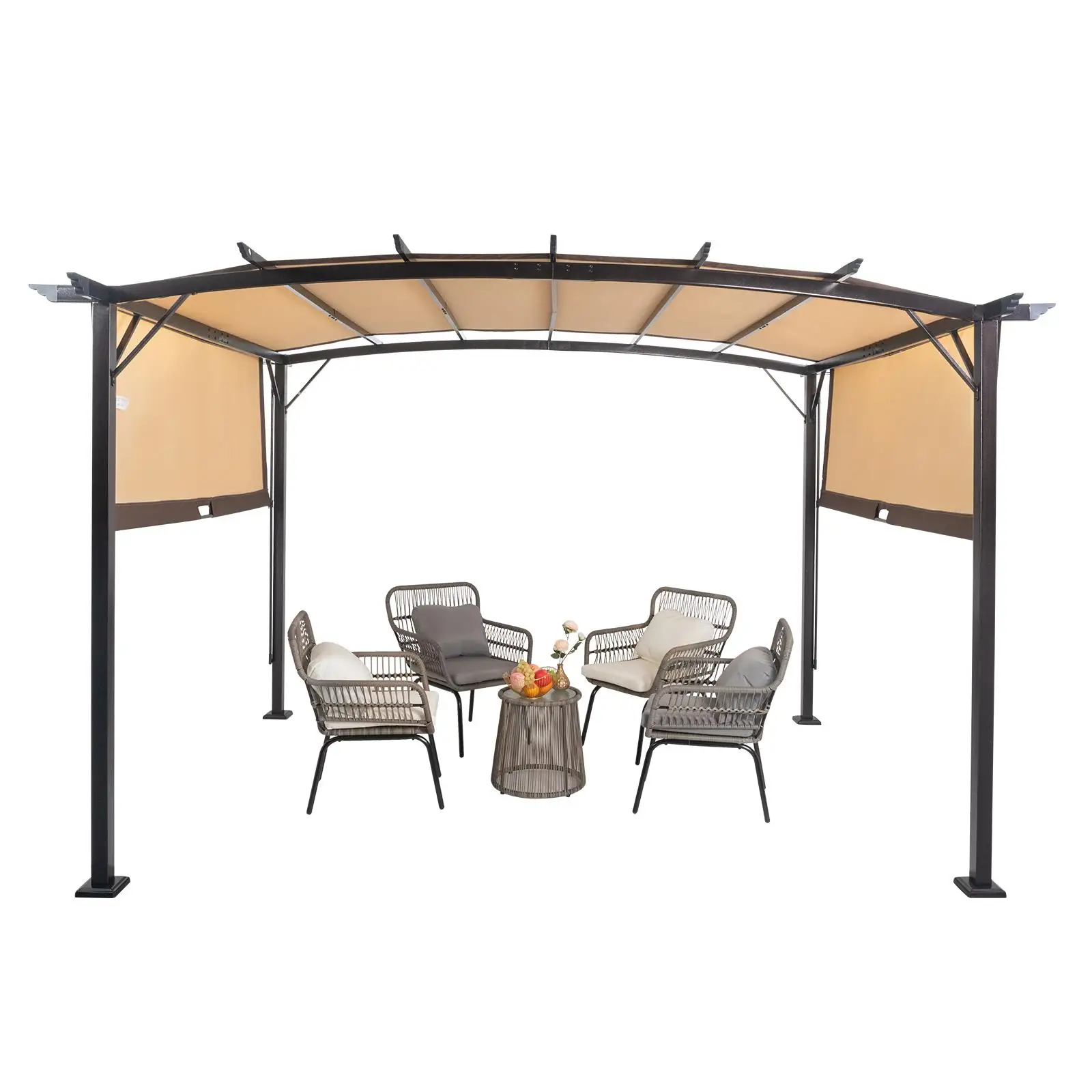 

350x280x230.5cm Aluminum Dark Brown Curved Top Folding Shed with Adjustable Shade Fabric