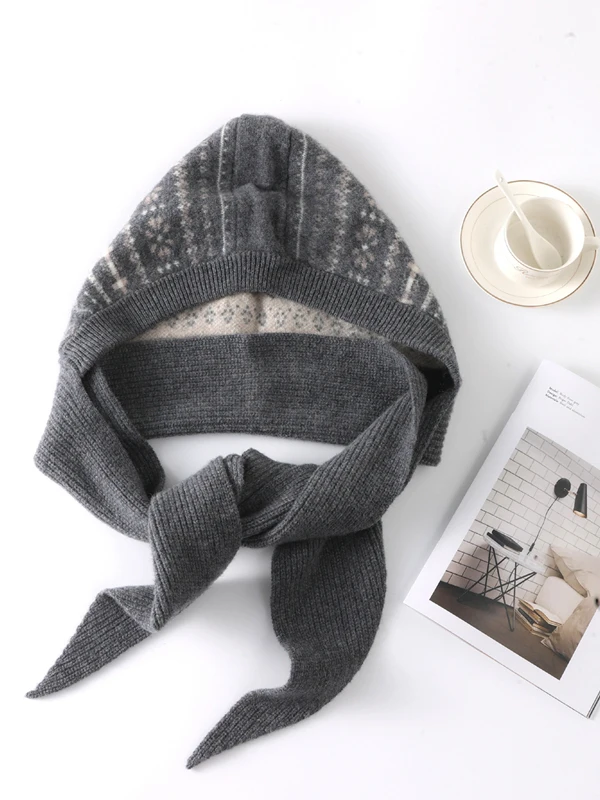 Universal Knitted Hat Men Women Winter Warm Woolen Cap Scarf Integrated Ear Protection Head Wrap Cycling Neck Protection