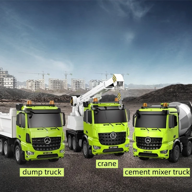1/20 RC Construction Vehicle Simulated Multi-functional Dump Truck/Concrete Mixer/Crane with Headlights and Sound Effects