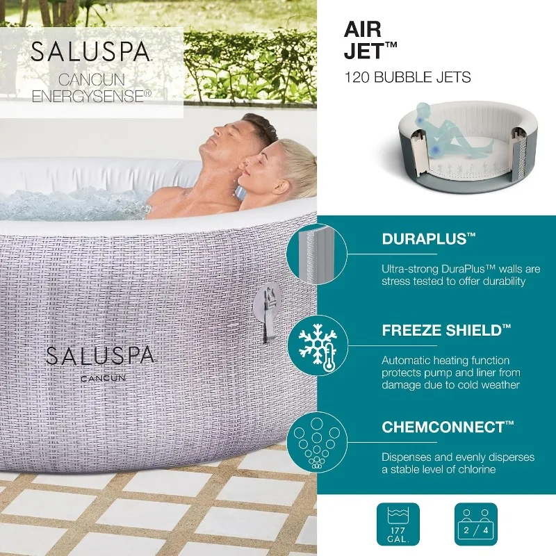Bestway SaluSpa Cancun 2-4 Person Inflatable Hot Tub, Round Energy-Efficient Portable Spa with 120 AirJets, 71" x 26" image 4