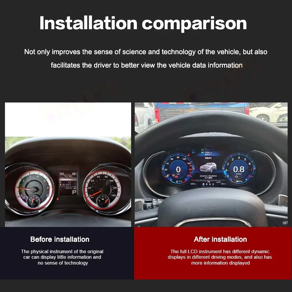 12.3 Inch Screen LCD Gauges Digital Cluster for Dodge Durango 2011 -2020 Car 2K IPS Screen & Plug & Play Virtual Cockpit Upgrade