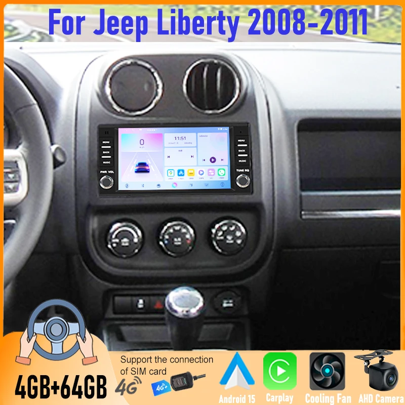 

7'' Android Car Stereo 4+64GB For Jeep Liberty 2008-2011 Autoradio Carplay GPS Navi BT Head Unit Canbus Camera FM