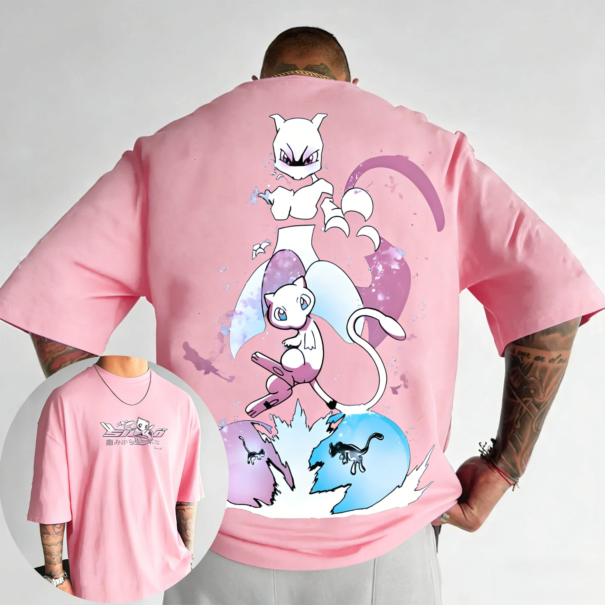 Pokémon Men's and Women's Cotton T-shirt 2026 Summer New Pikachu Mewtwo Printed Street Hip Hop Casual Loose Y2K Parent Child Top