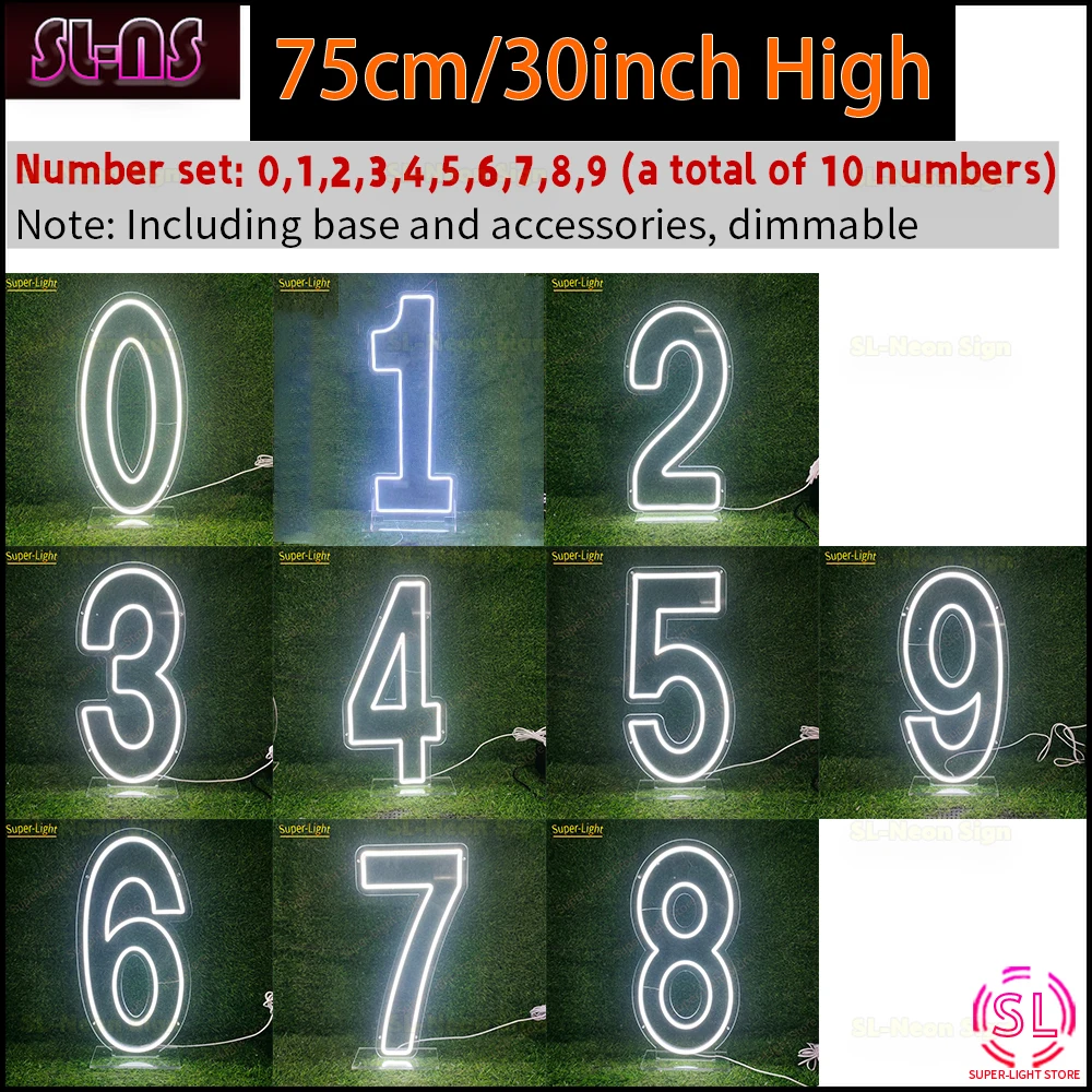 Big 2.9ft/90cm High RGB Numbers Set 0 1 2 3 4 5 6 7 8 9 Digital Neon Signs for Birthday Party LED Light Up Signs Wedding Decor