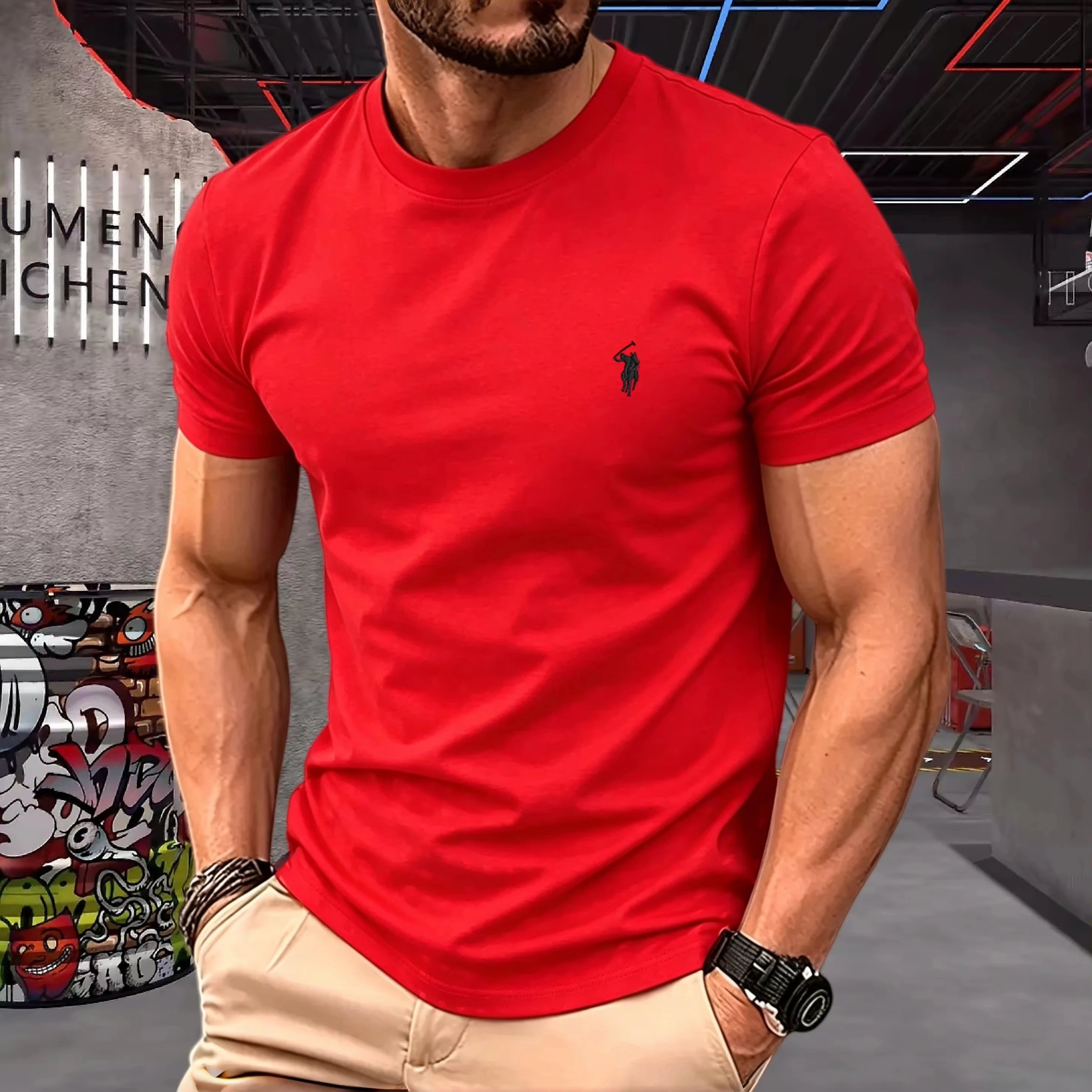 2026 Summer Men's 100% Pure Cotton Round Neck T-Shirt Pony Embroidery High Quality Short Sleeve Casual Sports Fashion Tops image 3