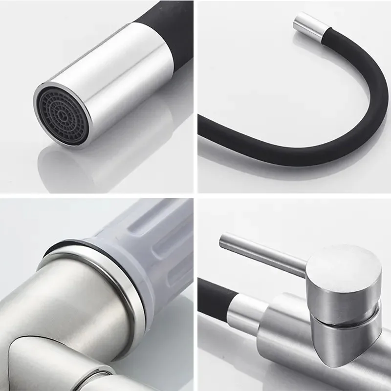 

CQMF-Universal Rotation Sink Faucet Mixer Tap 304 Stainless Steel Dual Mode Kitchen Black