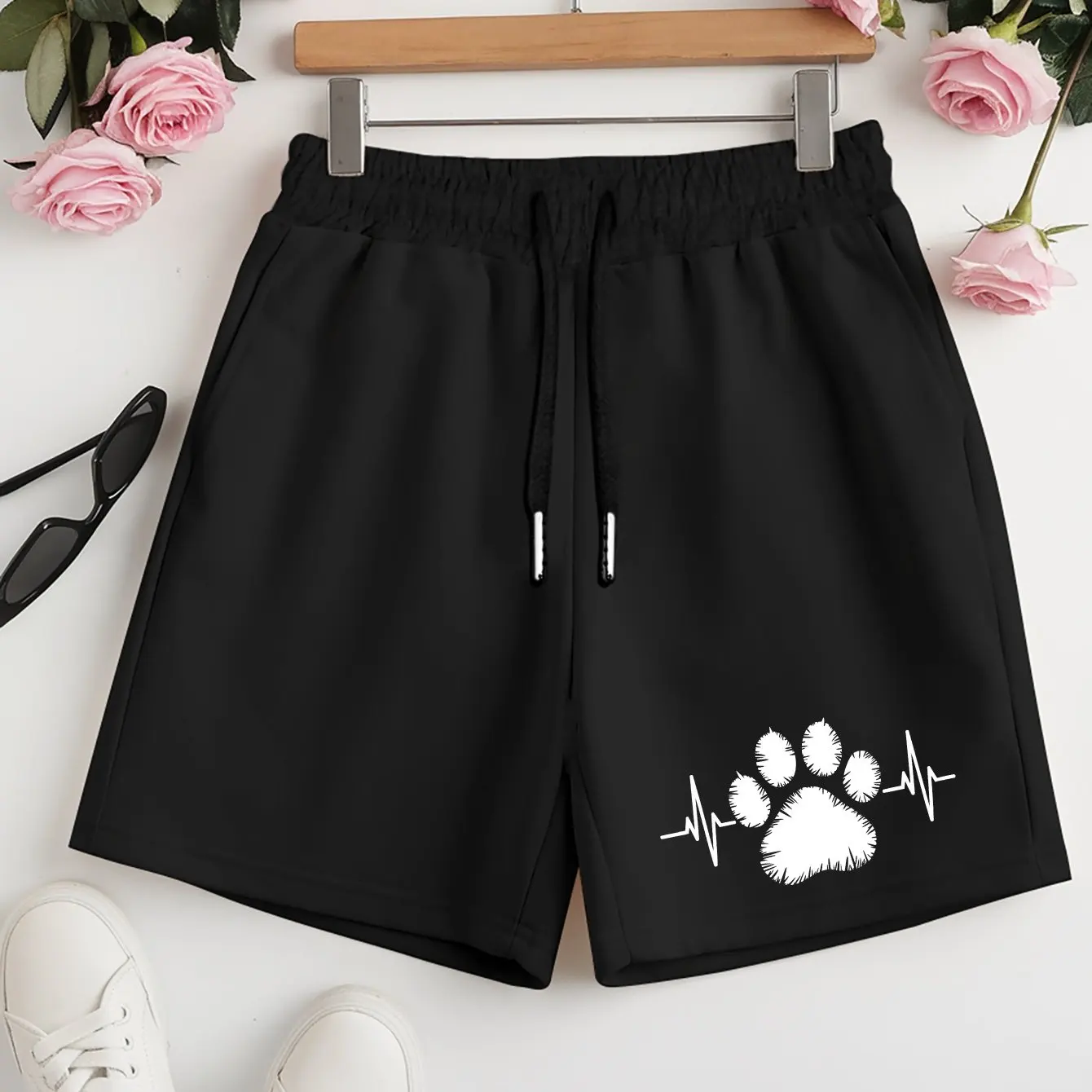 

2026 Women's Summer Casual Shorts Puppy Paw Print Loose Fit Stylish and Versatile Suitable for Gym and Lounge Wear