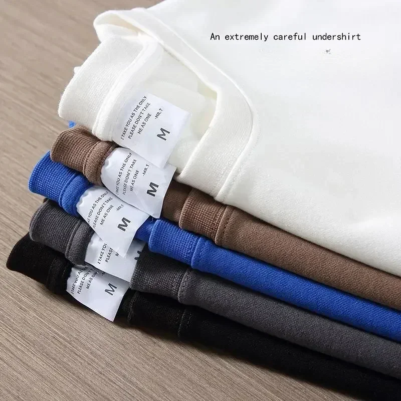 400G Heavy Duty Short Sleeve T-shirt Men Summer Cotton Thick Small Neckline Pure White American Half Sleeve Tees