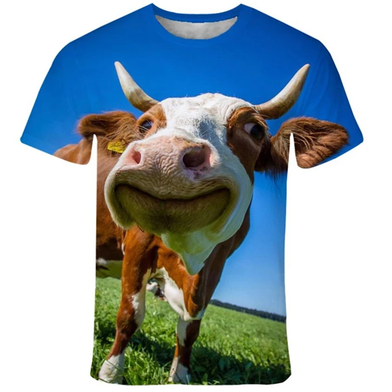 Funny Designer Cow T-shirt Men\'s Clothing Short Sleeves O-neck T Shirt 3D Printed Cute Animal Farm Outdoor Casual Fashion Tees