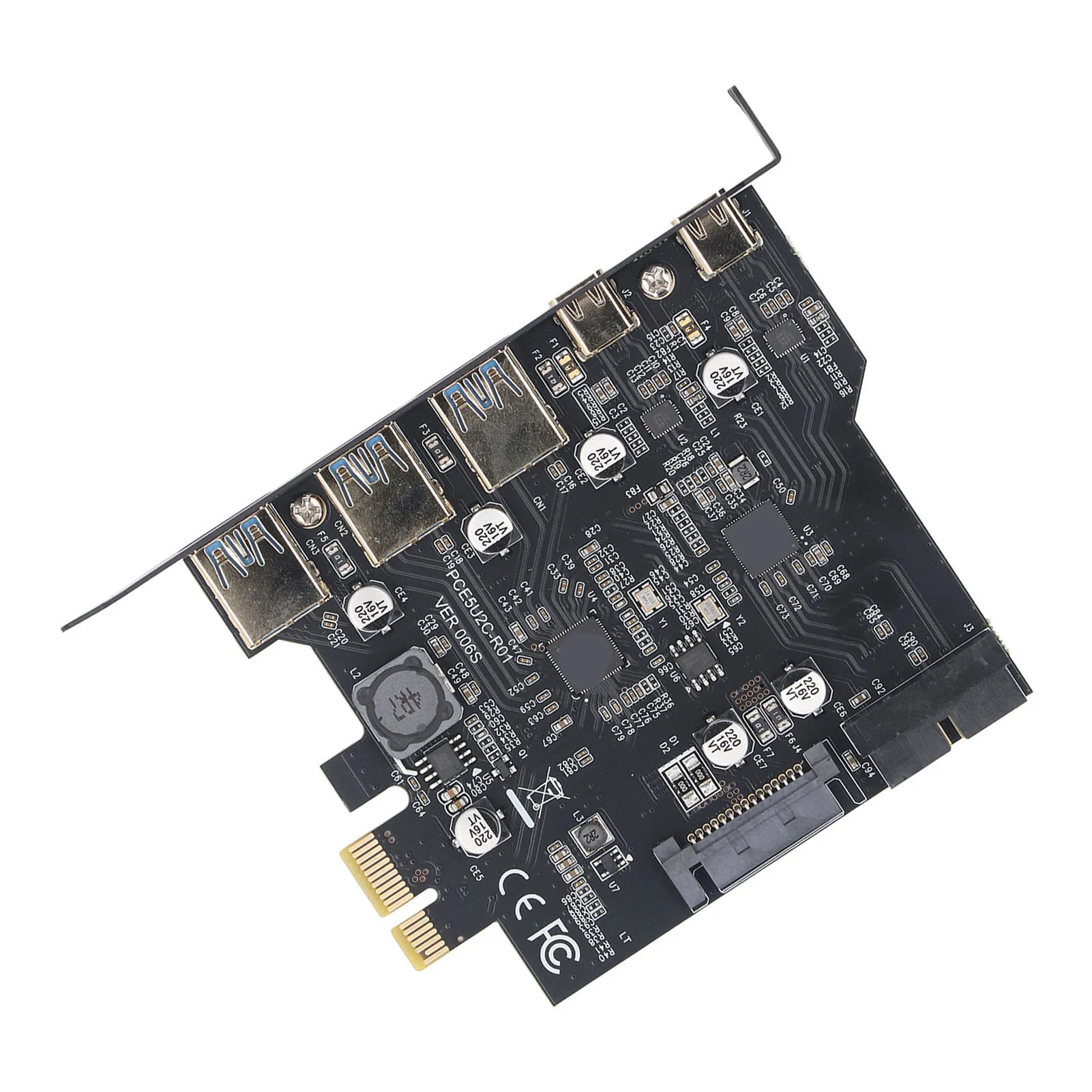PCIe to USB 3.2 Gen 1 Card 5Gbps 3 USB Type A 2 USB Type C 5-Port PCI Express Expansion Card for Windows for Linux