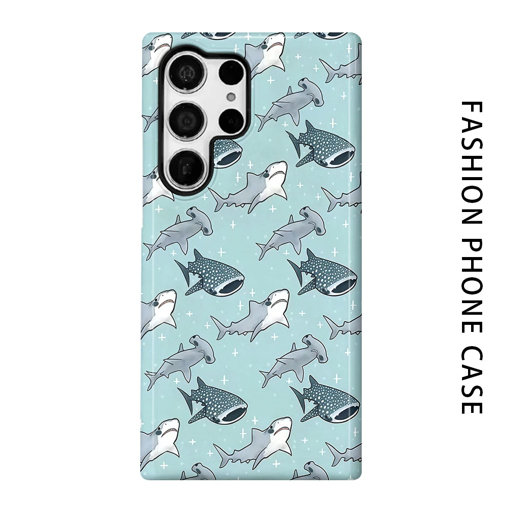 Cute Shark Phone Case for For Samsung Galaxy S26 S25 S24 S23 S20 FE A56 A36 Ultra Glossy HD Hard Cover Film Shell