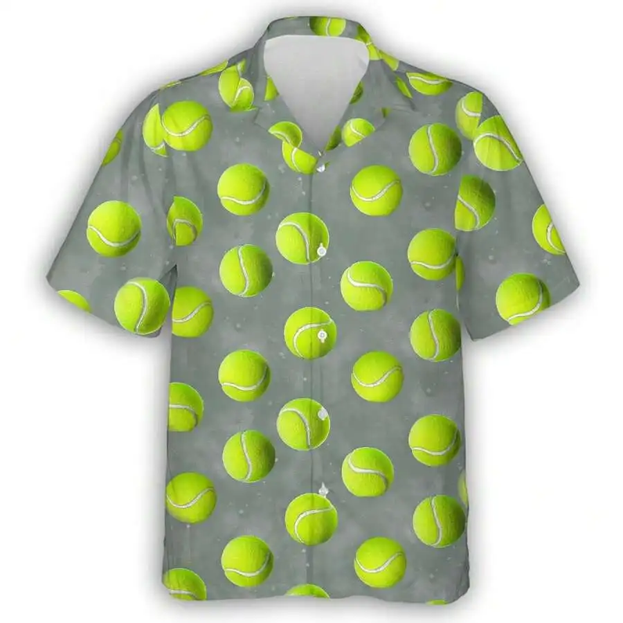 

Mens Hawaiian Shirt With Camp Collar Tennis Ball Print Soft Quick-Dry Lightweight Casual Shirt