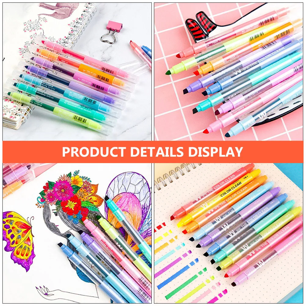

10Pcs Writing Highlighters Set Dual Ended Chisel Tip Bright Vivid Colors Perfect for Studying Office Work Journaling Stationery