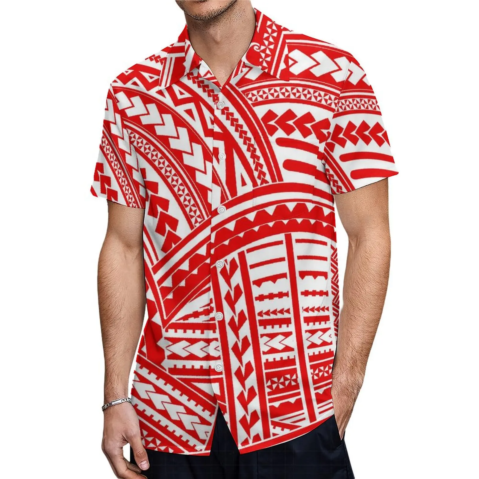 Hawaiian Resort Island Style Off-The-Shoulder Long Polynesian Dress And Men'S Shirt Red Family Party Suit Children'S Clothing