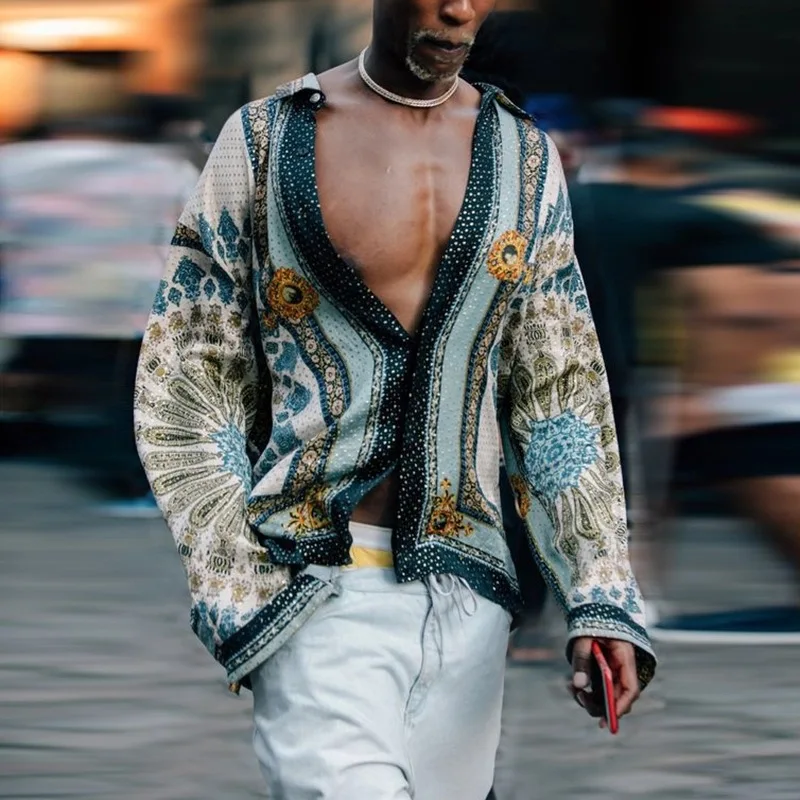 

2024 Spring and Autumn printed long-sleeved Shirt casual street loose long-sleeved Top Fashion Men's wear