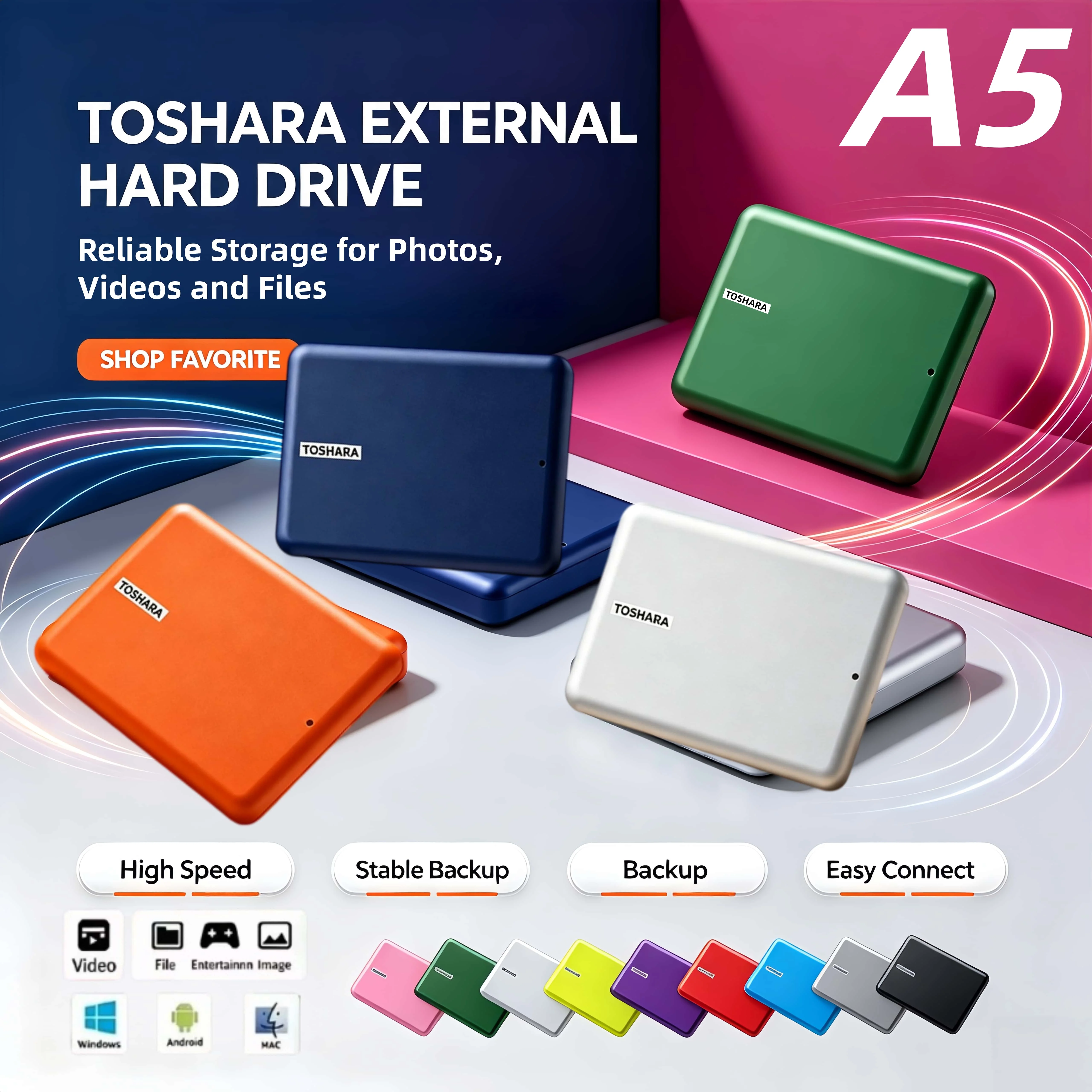 TOSHARA A5 Travel SSD 550MB/s 2TB 1TB for PS5 Laptop Mac Efficient Cooling Boost Your Play 550MB/s New