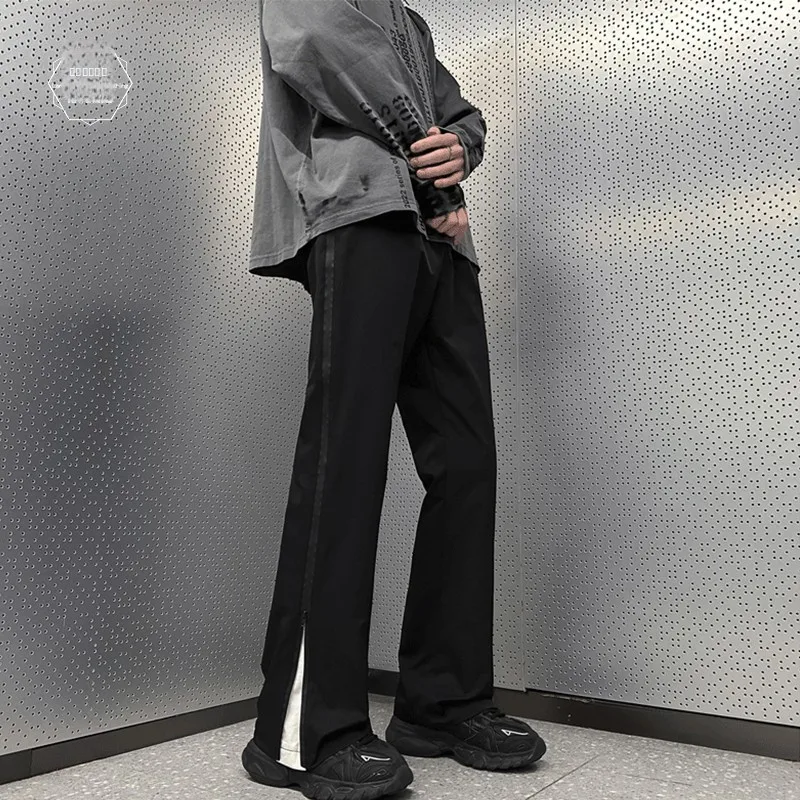 

Модные американские мужские брюки прямого кроя в стиле хип-хоп, черно-белые повседневные брюки с вставками, весенние, в уличном стиле, свободного кроя