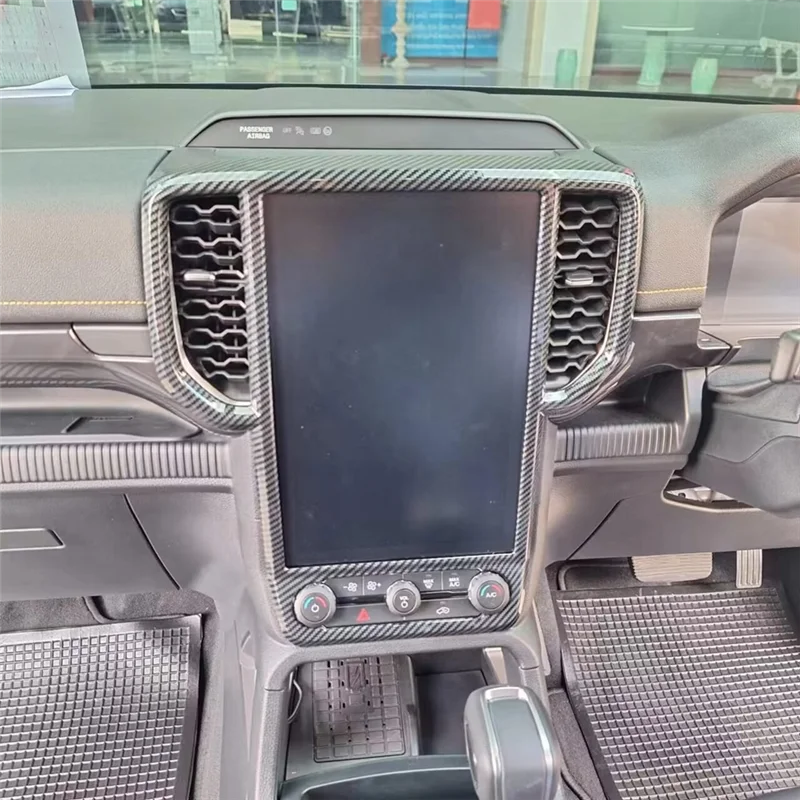 

Center Console Navigation Air Outlet Vent Frame Trim Cover For Ford Ranger 2023 2024 ABS Carbon Fiber (12 Inch)