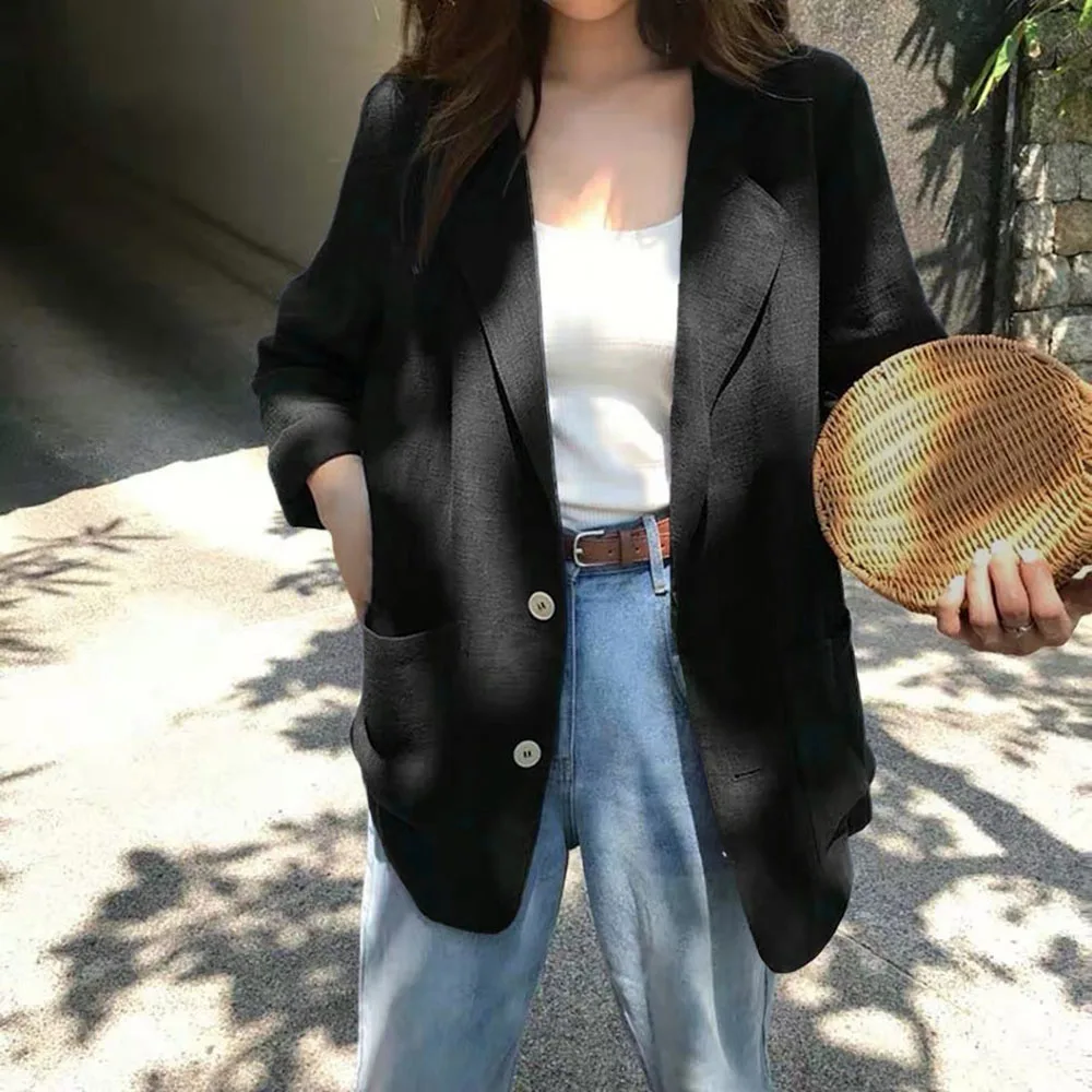 Women Cotton Linen Blazer 2025 New Summer Long Suit Jacket Korean Casual Summer Suit Tops Jacket Women Elegant Chic Jacket Coat