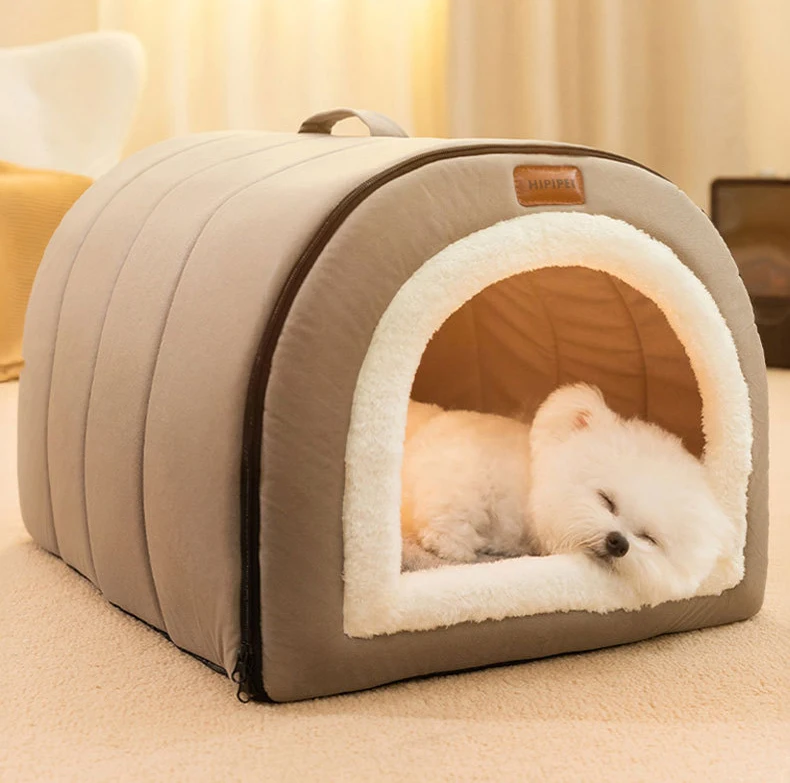 Winter-Hundebett, selbsterwärmend, Welpenhaus, gemütliches Katzenschlafzelt, Höhlenbetten, für drinnen, Kätzchen, Nest, Zwinger, Hütte für kleine, mittelgroße Hunde und Katzen – Detail 2